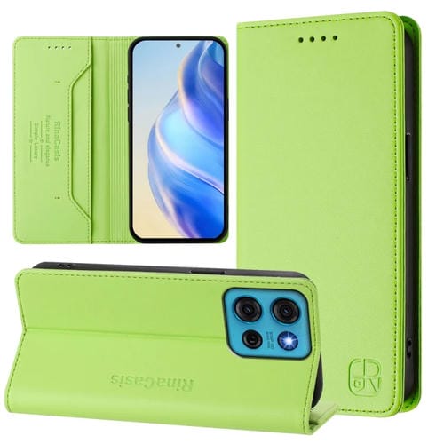 Funda de Cuero Motorola Moto G75 5G Rc01 con Doble Pliegue y Succión Magnética Rfid (Verde Hierba)