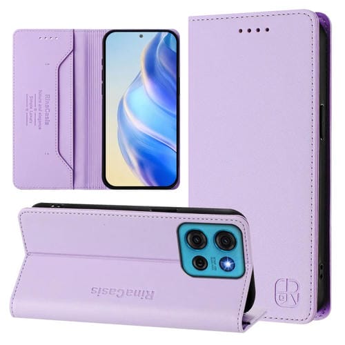 Funda de Cuero Motorola Moto G75 5G Rc01 con Doble Pliegue y Succión Magnética (Morado Claro)