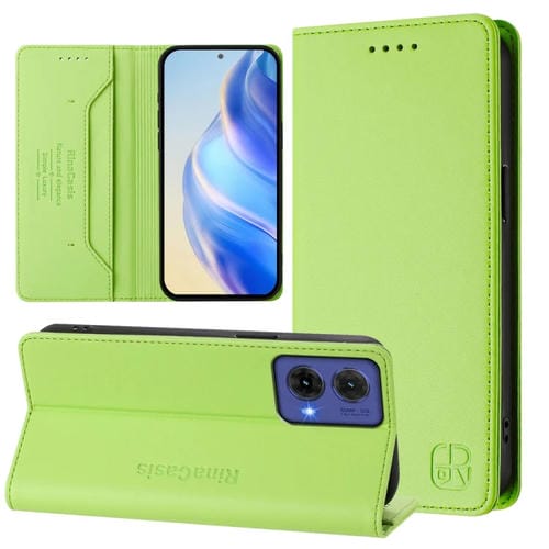 Funda de Cuero Motorola Moto G85 Rc01 con Doble Pliegue y Succión Magnética Rfid (Verde Hierba)