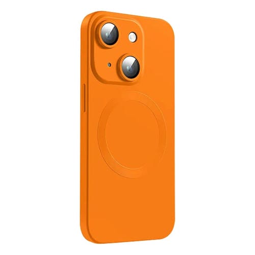 Funda de Silicona Líquida Magsafe para iPhone 15 Plus con Textura de Cd (Naranja)