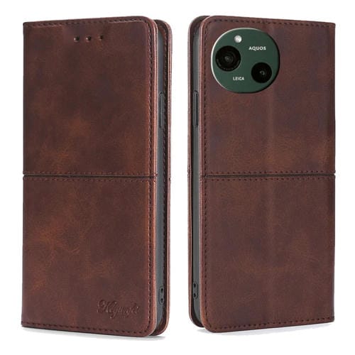 Funda de Cuero Magnética para Sharp Aquos R9 (Marrón Oscuro)