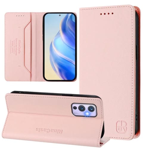 Funda de Cuero con Doble Pliegue y Succión Magnética Rfid para OnePlus 9 Rc01 (Rosa)