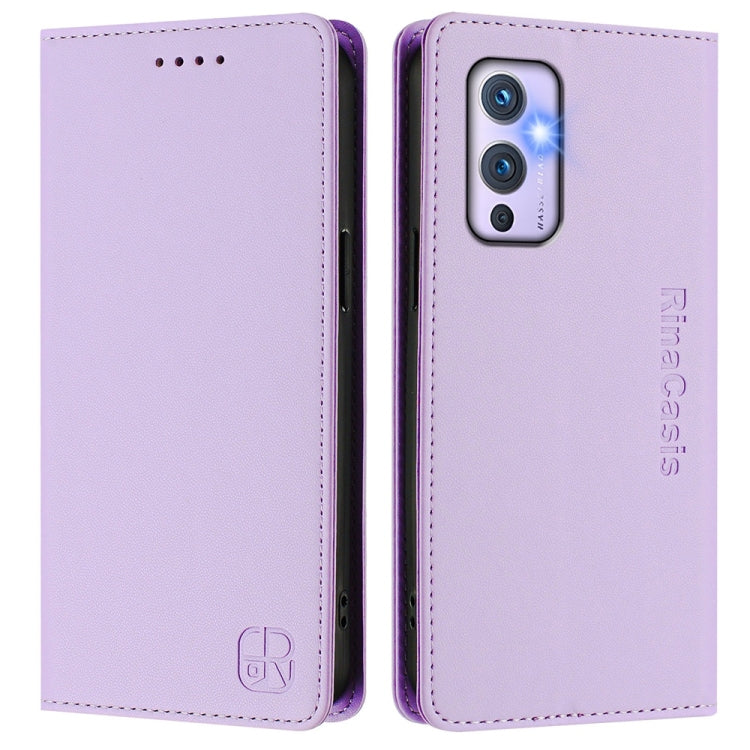 Funda de Cuero con Doble Pliegue y Succión Magnética Rfid para OnePlus 9 Rc01 (Morado Claro)