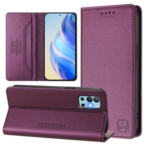 Funda de Cuero con Doble Pliegue y Succión Magnética para OnePlus 9R y 8T Rc01 (Violeta)