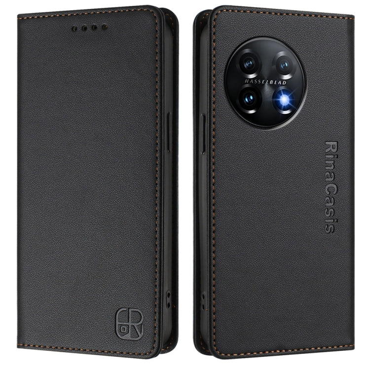 Funda de Cuero para OnePlus 11 Rc01 con Doble Pliegue y Succión Magnética Rfid (Negra)
