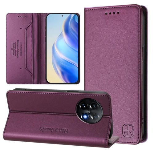 Funda de Cuero con Doble Pliegue y Succión Magnética Rfid para OnePlus 11 Rc01 (Violeta)