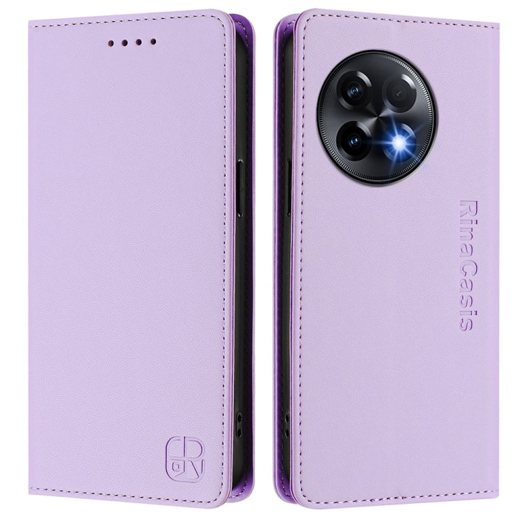 Funda de Cuero con Doble Pliegue y Succión Magnética RFID para OnePlus 11R Rc01 (Morado Claro)