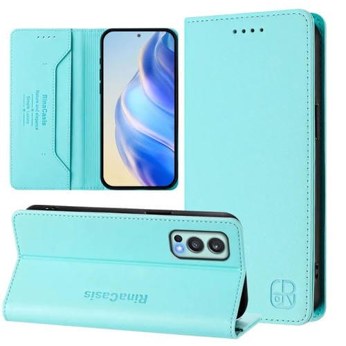 Funda de Cuero con Doble Pliegue y Succión Magnética RFID para OnePlus Nord 2 5G Rc01 (Verde Menta)
