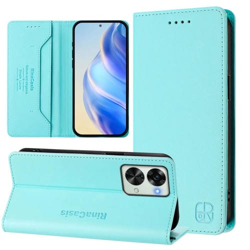 Funda de Cuero con Doble Pliegue y Succión Magnética Rfid para OnePlus Nord 2T Rc01 (Verde Menta)