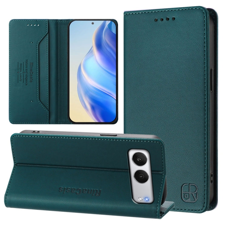 Funda de Cuero con Doble Pliegue y Succión Magnética RFID para OnePlus Nord 4 Rc01 (Verde Oscuro)