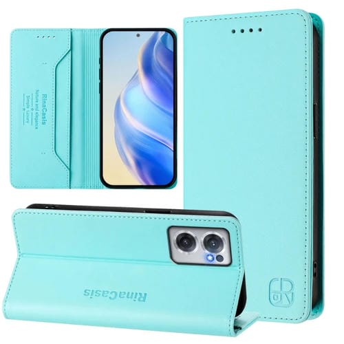 Funda de Cuero con Doble Pliegue y Succión Magnética Rfid para OnePlus Nord Ce 2 5G Rc01 (Verde Menta)