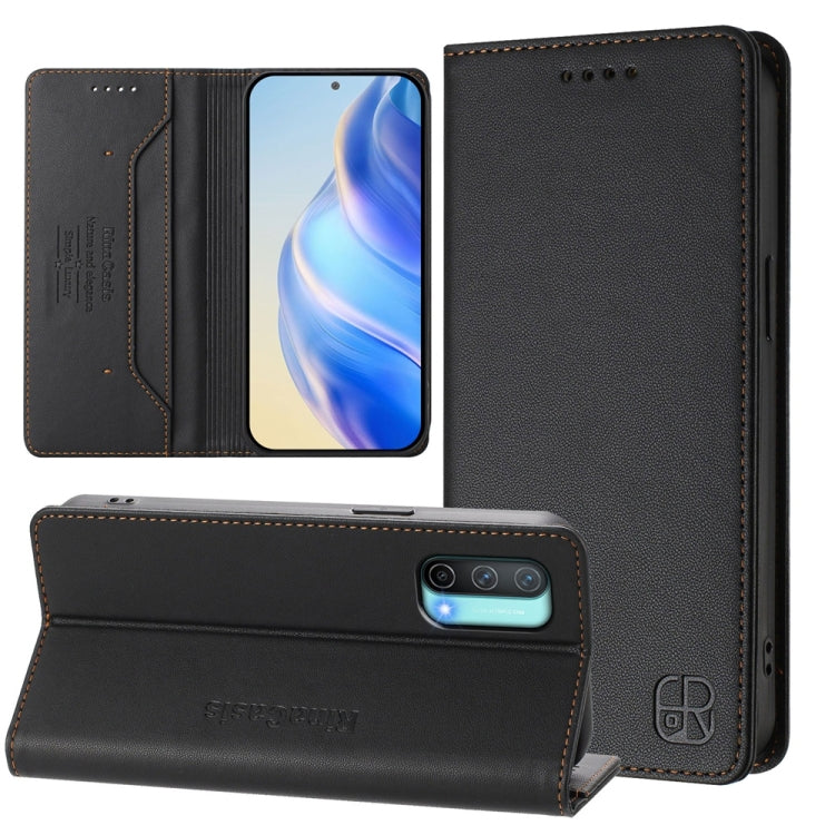 Funda de Cuero con Doble Pliegue y Succión Magnética RFID para OnePlus Nord CE 5G RC01 (Negro)