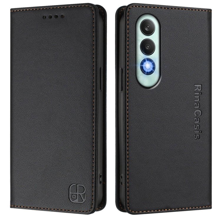 Funda de Cuero con Doble Pliegue y Succión Magnética Rfid para OnePlus Nord Ce4 Rc01 (Negra)