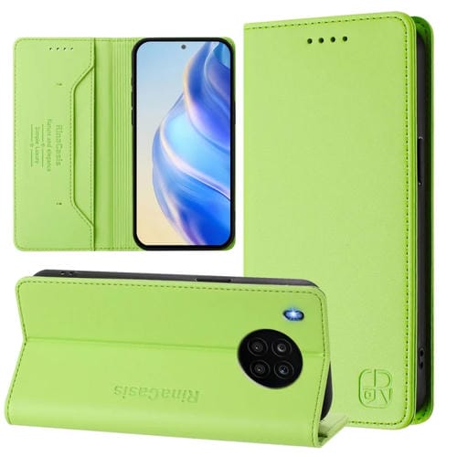Funda de Cuero con Doble Pliegue y Succión Magnética RFID para Honor 50 Lite Rc01 (Verde Hierba)