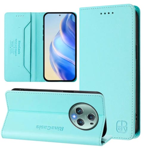 Funda de Cuero Rfid con Doble Pliegue y Succión Magnética para Honor Magic5 Pro Rc01 (Verde Menta)