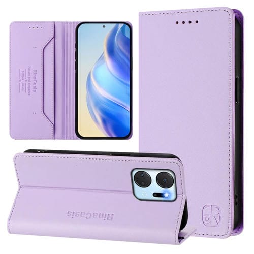 Funda de Cuero con Doble Pliegue y Succión Magnética Rfid para Honor X7A y Honor Play7T Rc01 (Morado Claro)