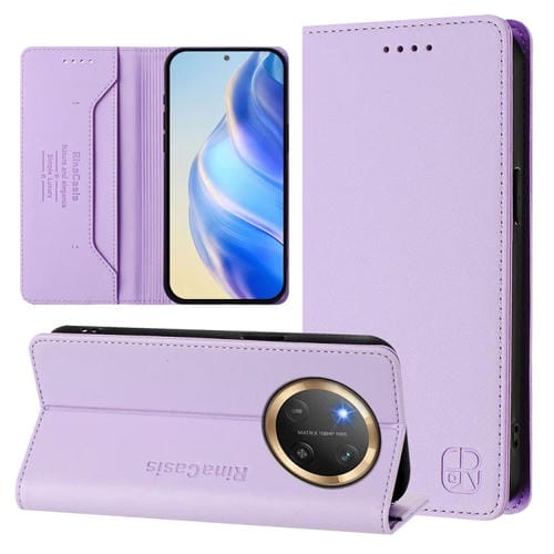 Funda de Cuero Rfid con Doble Pliegue y Succión Magnética para Honor X9C Global Rc01 (Morado Claro)
