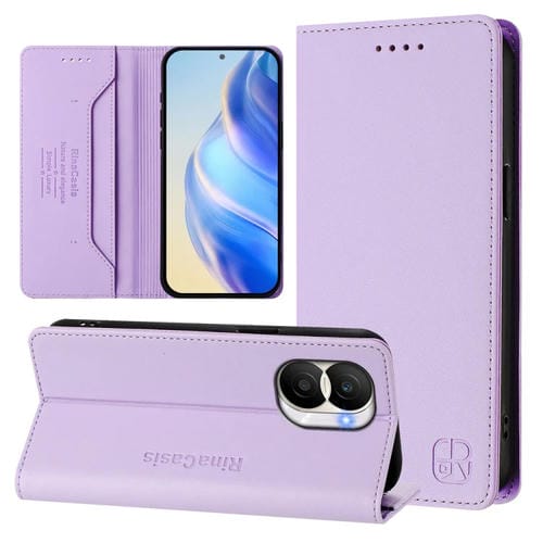Funda de Cuero Rfid con Doble Pliegue y Succión Magnética para Honor X40I Rc01 (Morado Claro)