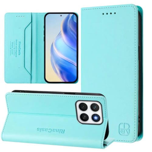 Funda de Cuero con Doble Pliegue y Succión Magnética Rfid para Honor X8C 4G Rc01 (Verde Menta)