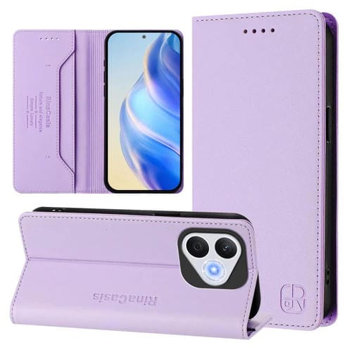 Funda de Cuero con Doble Pliegue y Succión Magnética Rfid para Honor 400 Lite Rc01 (Morado Claro)