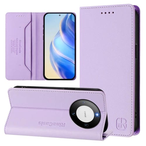 Funda de Cuero con Doble Pliegue y Succión Magnética para Huawei Mate 60 Pro y Mate 60 Pro+ Rc01 (Morado Claro)