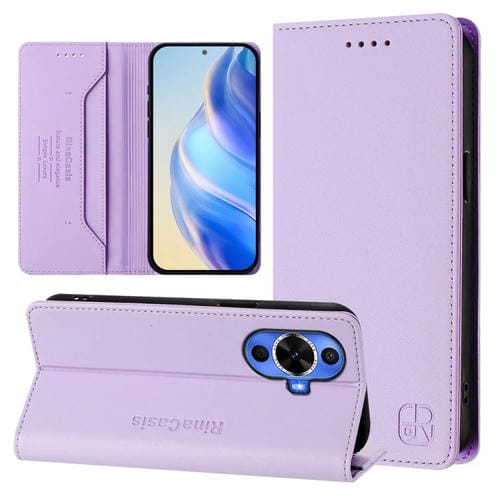 Funda de Cuero Huawei Nova 12S Global Rc01 con Doble Pliegue y Succión Magnética Rfid (Morado Claro)