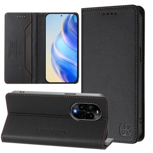 Funda de Cuero Huawei Nova 13 Pro Rc01 con Doble Pliegue y Succión Magnética (Negra)
