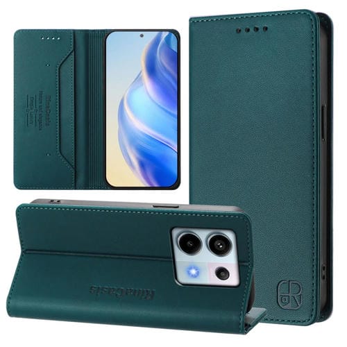 Funda de Cuero con Doble Pliegue y Succión Magnética para Teléfono Xiaomi Poco X6 5G/Redmi Note 13 Pro 5G Rc01 (Verde Oscuro)