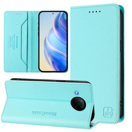 Funda de Cuero con Doble Pliegue y Succión Magnética para Teléfono Xiaomi Mi 10T Lite 5G Rc01 (Verde Menta)