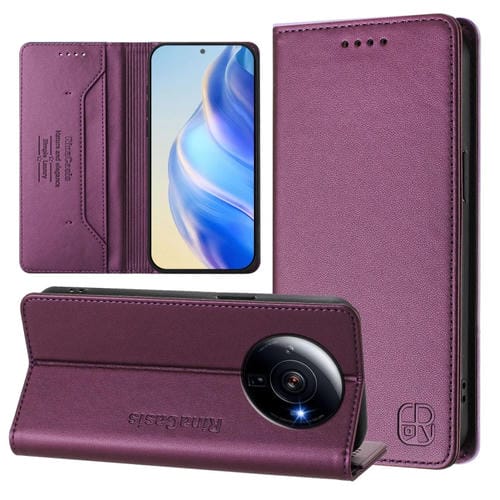 Funda de Cuero con Doble Pliegue y Succión Magnética Rfid para Xiaomi 12S Ultra Rc01 (Violeta)