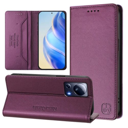 Funda de Cuero con Doble Pliegue y Succión Magnética Rfid para Xiaomi 13 Lite 5G/Civi 2 Rc01 (Violeta)