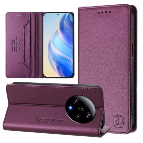 Funda de Cuero con Doble Pliegue y Succión Magnética Rfid para Xiaomi 13 Ultra Rc01 (Violeta)