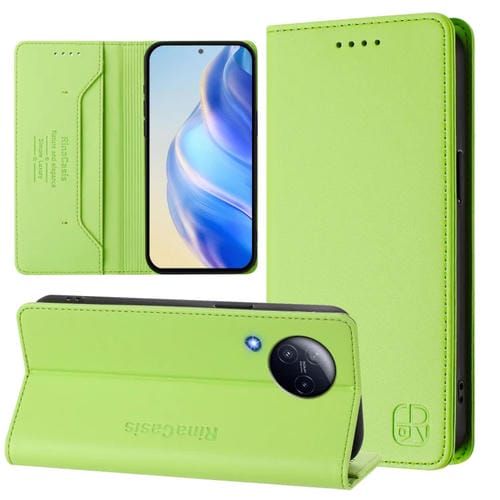 Funda de Cuero con Doble Pliegue y Succión Magnética Rfid para Xiaomi Civi 3 5G Rc01 (Verde Hierba)