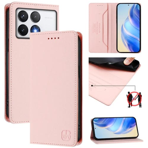 Funda de Cuero con Doble Pliegue y Succión Magnética para Teléfono Xiaomi Poco F6 Pro 5G Rc01 (Rosa)