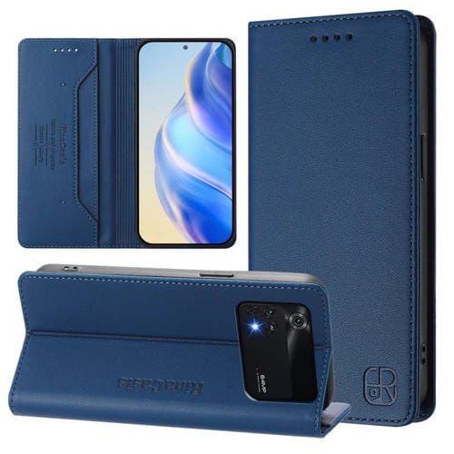 Funda de Cuero con Doble Pliegue y Succión Magnética para Teléfono Xiaomi Poco M4 Pro 4G Rc01 (Azul Oscuro)