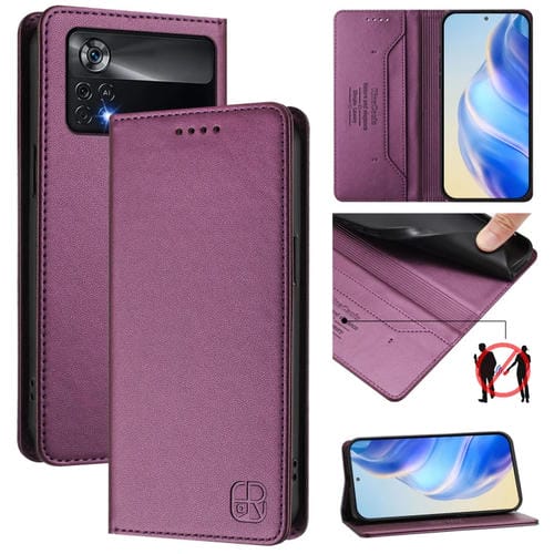 Funda de Cuero con Doble Pliegue y Succión Magnética para Teléfono Xiaomi Poco X4 Pro 5G Rc01 (Violeta)