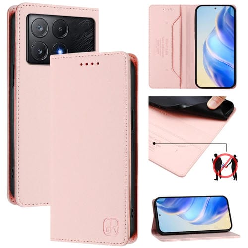 Funda de Cuero con Doble Pliegue y Succión Magnética para Teléfono Xiaomi Poco X6 Pro/Redmi K70E Rc01 (Rosa)