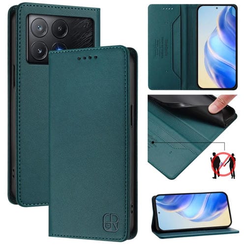 Funda de Cuero con Doble Pliegue y Succión Magnética para Teléfono Xiaomi Poco X6 Pro/Redmi K70E Rc01 (Verde Oscuro)