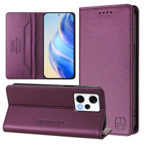 Funda de Cuero con Doble Pliegue y Succión Magnética para Redmi Note 12 Pro Speed / Note 12 Pro 5G Rc01 (Violeta)