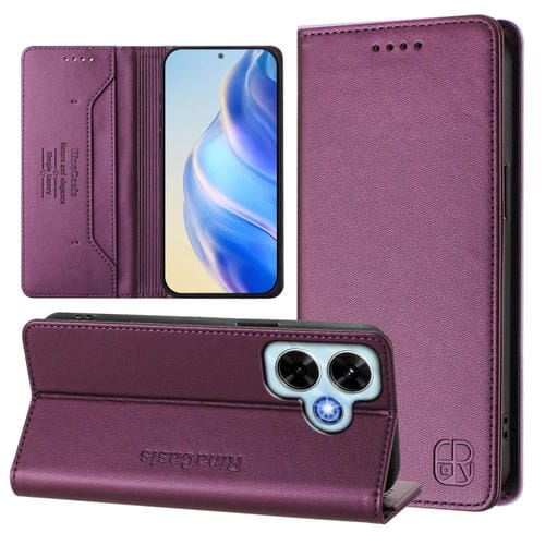 Funda de Cuero con Doble Pliegue y Succión Magnética para Redmi Note 13 4G Global Rc01 (Violeta)