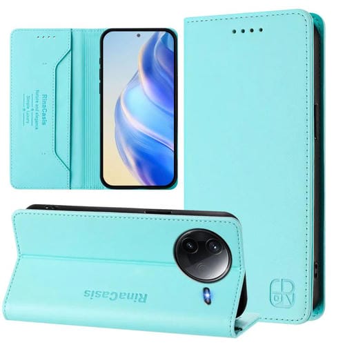 Funda de Cuero con Doble Pliegue y Succión Magnética para Redmi K80/K80 Pro Rc01 (Verde Menta)
