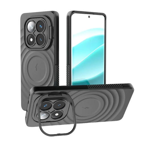 Estuche para Teléfono con Marco de Lente Corrugado Magsafe para Redmi Note 14 Pro 5G (Negro)