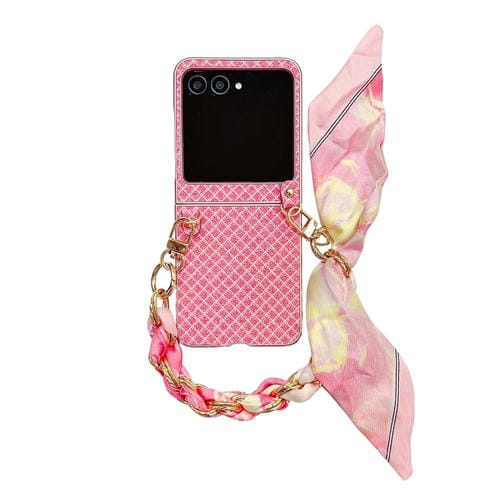 Funda para Teléfono Motorola Razr 50 Ultra con Diseño de Rombos y Diamantes Brillantes con Pulsera de Seda y Bufanda (Rosa)