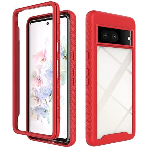 Funda de TPU Transparente para Google Pixel 7 a Prueba de Golpes (Rojo)