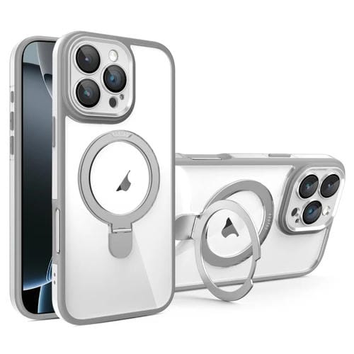 Funda para Teléfono Apple iPhone 16 Pro Transparente con Soporte Magsafe y Película de Cobertura Total (Gris y Blanco)