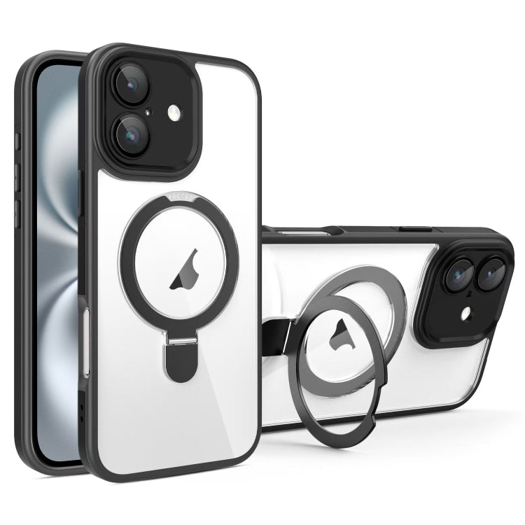Funda para Teléfono Transparente con Soporte Magsafe y Película Cobertura Total para iPhone 16 (Negra)