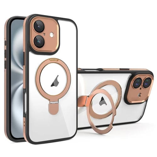 Funda Transparente con Soporte Magsafe para iPhone 16 (Negro y Dorado)