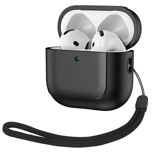 Estuche Protector Cuero Galvanizado Para Auriculares Inalámbricos AirPods 4 ANC (Negro)