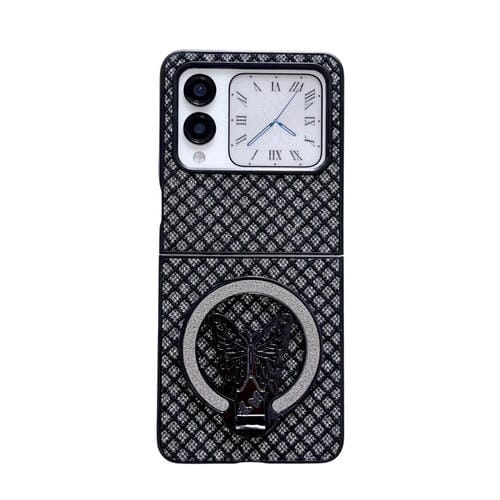 Funda para Huawei Nova Flip con Diseño de Rombos y Diamantes Brillantes, Soporte, PC (Negro)