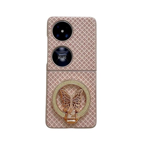 Funda para Teléfono Huawei P50 Pocket con Rombos, Diamantes y Soporte para PC (Dorado)